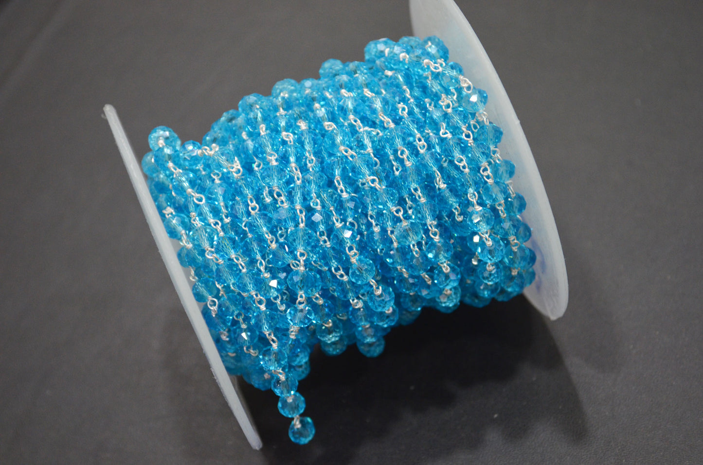 Blue Topaz Hydro Quartz Faceted Rondelle Rosary Beaded Chain , 5.50 - 6 mm , RB-5630