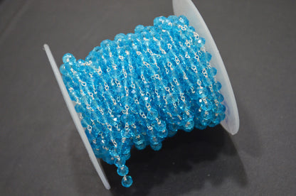 Blue Topaz Hydro Quartz Faceted Rondelle Rosary Beaded Chain , 5.50 - 6 mm , RB-5630