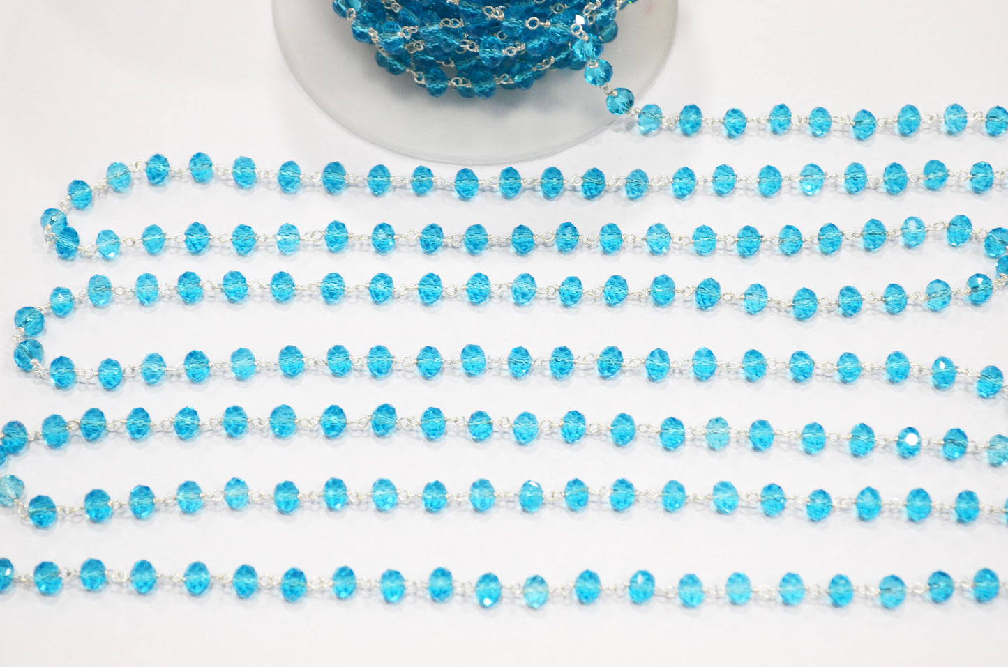 Blue Topaz Hydro Quartz Faceted Rondelle Rosary Beaded Chain , 5.50 - 6 mm , RB-5630