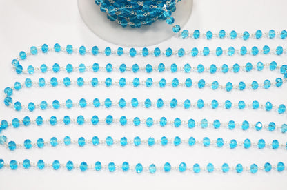 Blue Topaz Hydro Quartz Faceted Rondelle Rosary Beaded Chain , 5.50 - 6 mm , RB-5630