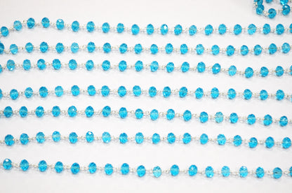 Blue Topaz Hydro Quartz Faceted Rondelle Rosary Beaded Chain , 5.50 - 6 mm , RB-5630