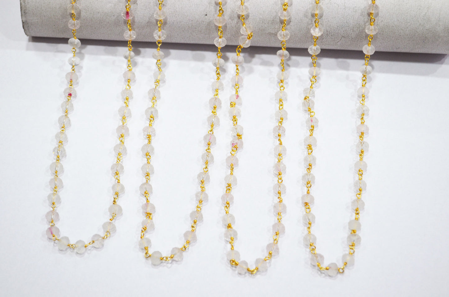 Rose Quartz Rondelle Shape Rosary Beaded Chain , 5.50 - 6 mm , RB-5676