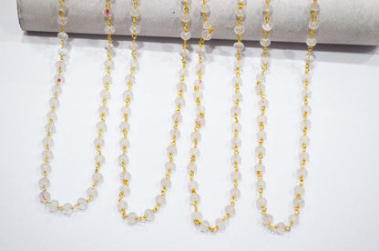 Rose Quartz Rondelle Shape Rosary Beaded Chain , 5.50 - 6 mm , RB-5676