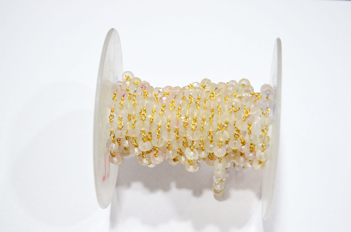 Rose Quartz Rondelle Shape Rosary Beaded Chain , 5.50 - 6 mm , RB-5676