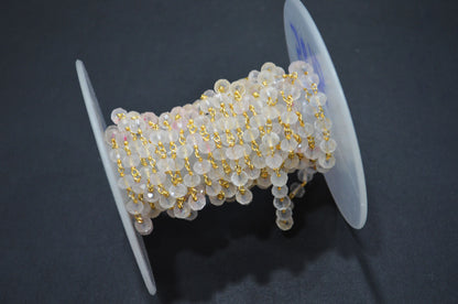 Rose Quartz Rondelle Shape Rosary Beaded Chain , 5.50 - 6 mm , RB-5676