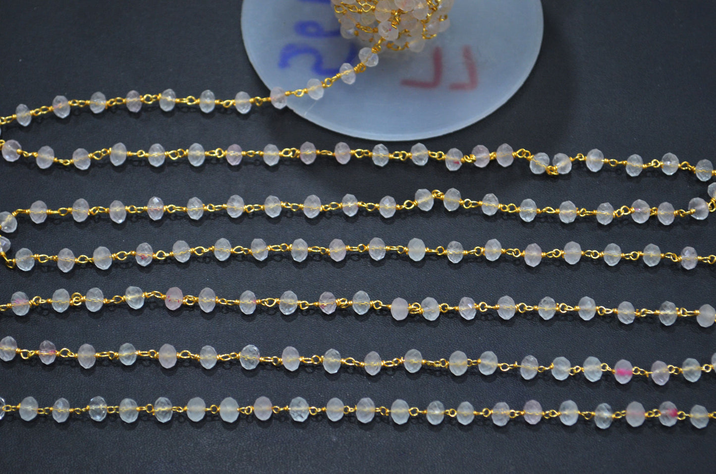 Rose Quartz Rondelle Shape Rosary Beaded Chain , 5.50 - 6 mm , RB-5676