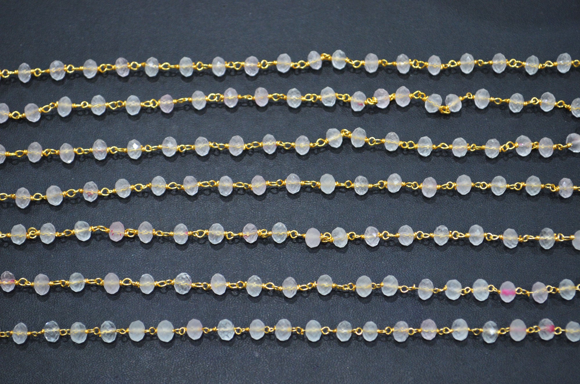 Rose Quartz Rondelle Shape Rosary Beaded Chain , 5.50 - 6 mm , RB-5676