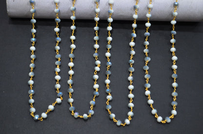 Mystic Gray White Hydro Quartz Rondelle Shape Rosary Beaded Chain , 5.50 - 6 mm , RB-5678