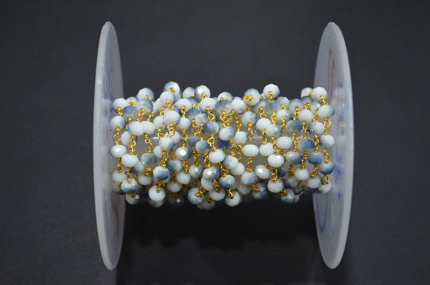 Mystic Gray White Hydro Quartz Rondelle Shape Rosary Beaded Chain , 5.50 - 6 mm , RB-5678