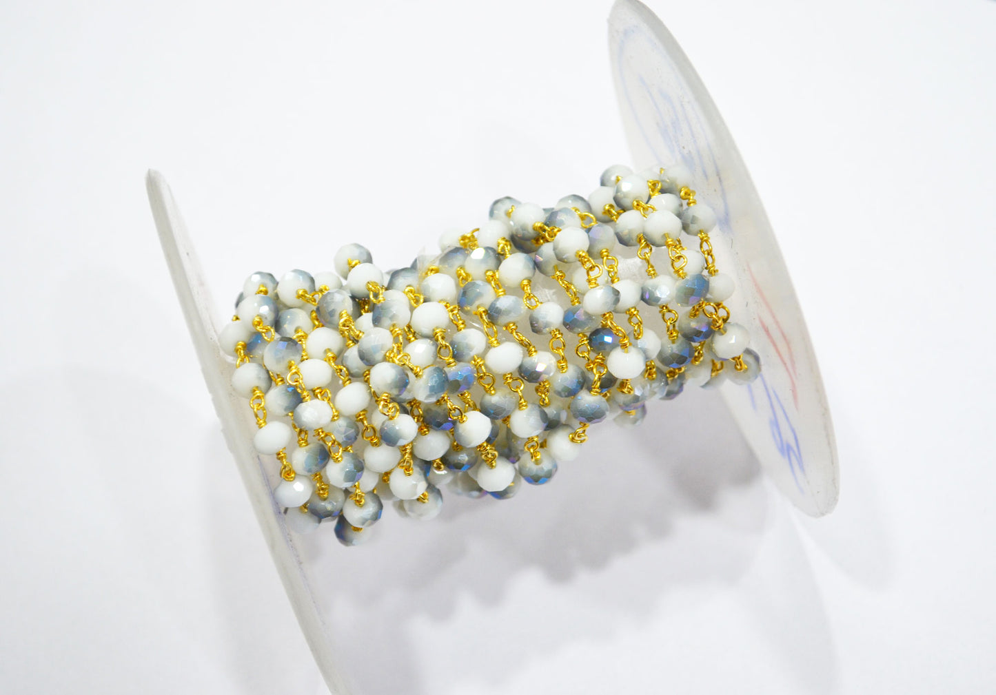 Mystic Gray White Hydro Quartz Rondelle Shape Rosary Beaded Chain , 5.50 - 6 mm , RB-5678