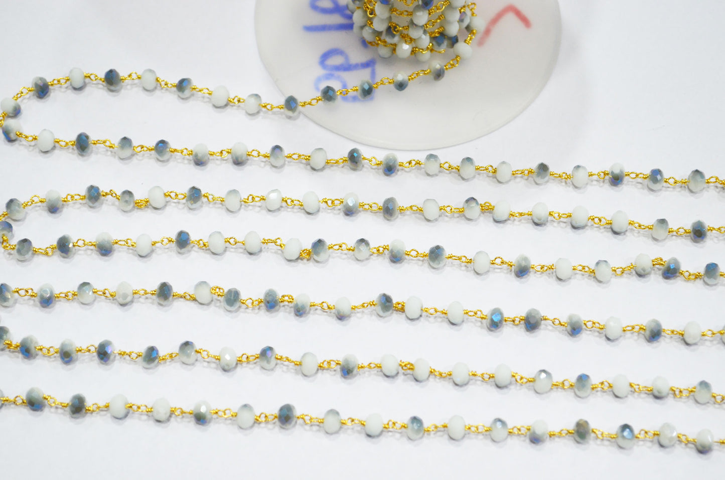 Mystic Gray White Hydro Quartz Rondelle Shape Rosary Beaded Chain , 5.50 - 6 mm , RB-5678