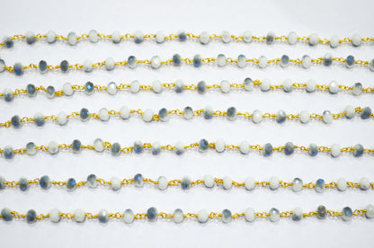 Mystic Gray White Hydro Quartz Rondelle Shape Rosary Beaded Chain , 5.50 - 6 mm , RB-5678