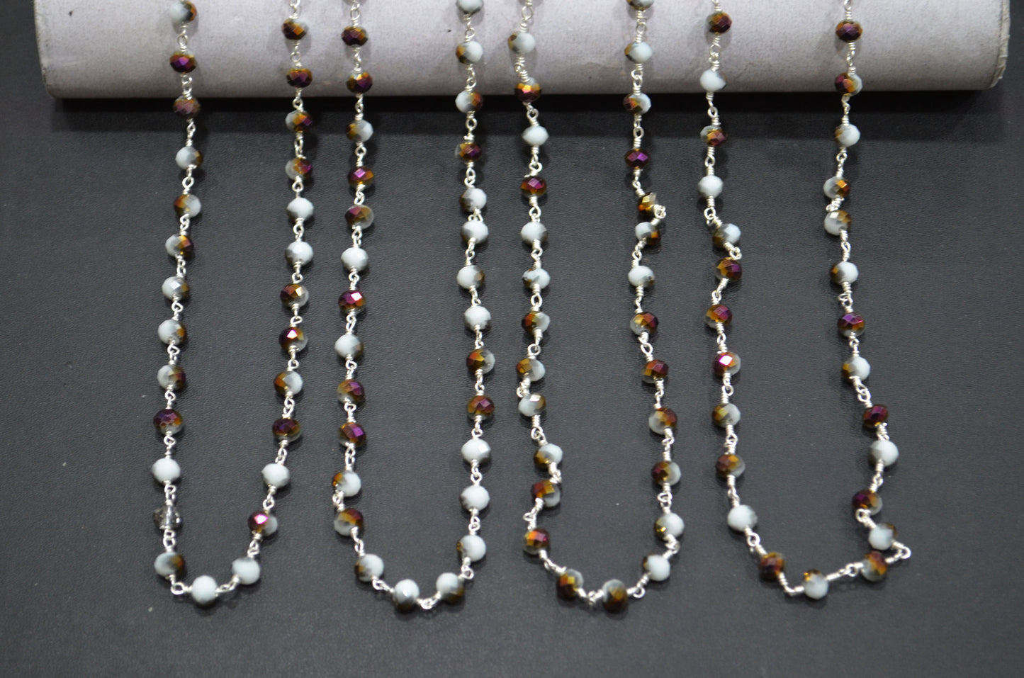 Mystic White Purple Hydro Quartz Rondelle Shape Rosary Beaded Chain , 5.50 - 6 mm , RB-5680