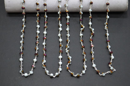 Mystic White Purple Hydro Quartz Rondelle Shape Rosary Beaded Chain , 5.50 - 6 mm , RB-5680