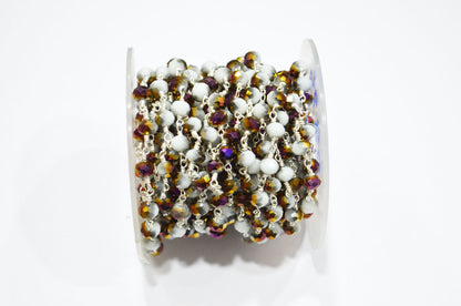 Mystic White Purple Hydro Quartz Rondelle Shape Rosary Beaded Chain , 5.50 - 6 mm , RB-5680