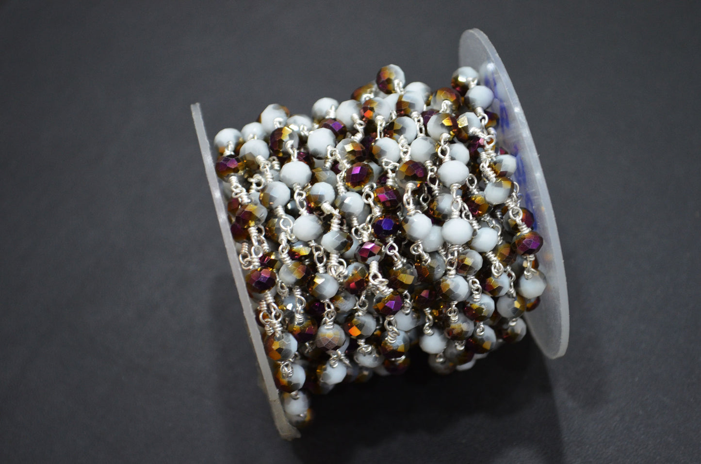 Mystic White Purple Hydro Quartz Rondelle Shape Rosary Beaded Chain , 5.50 - 6 mm , RB-5680