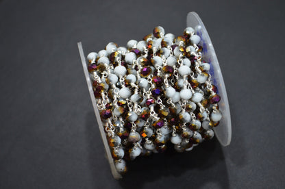 Mystic White Purple Hydro Quartz Rondelle Shape Rosary Beaded Chain , 5.50 - 6 mm , RB-5680