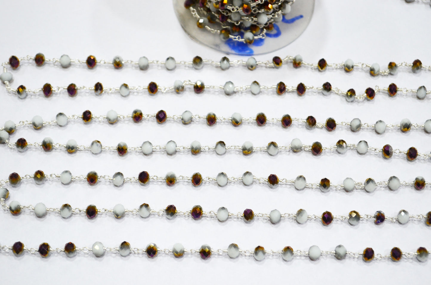 Mystic White Purple Hydro Quartz Rondelle Shape Rosary Beaded Chain , 5.50 - 6 mm , RB-5680