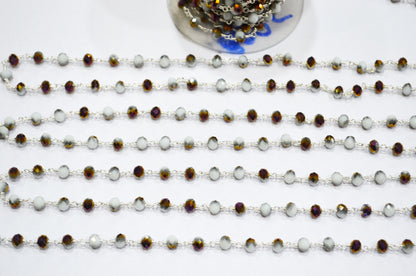 Mystic White Purple Hydro Quartz Rondelle Shape Rosary Beaded Chain , 5.50 - 6 mm , RB-5680