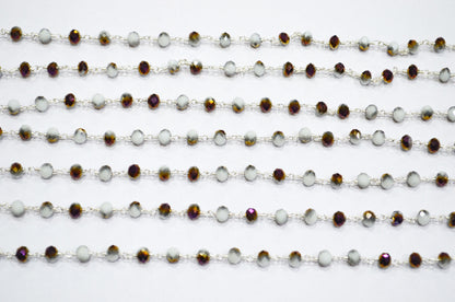 Mystic White Purple Hydro Quartz Rondelle Shape Rosary Beaded Chain , 5.50 - 6 mm , RB-5680