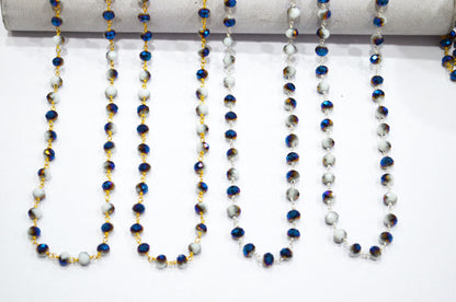 Mystic Blue White Hydro Quartz Rondelle Shape Rosary Beaded Chain , 5.50 - 6 mm , RB-5681