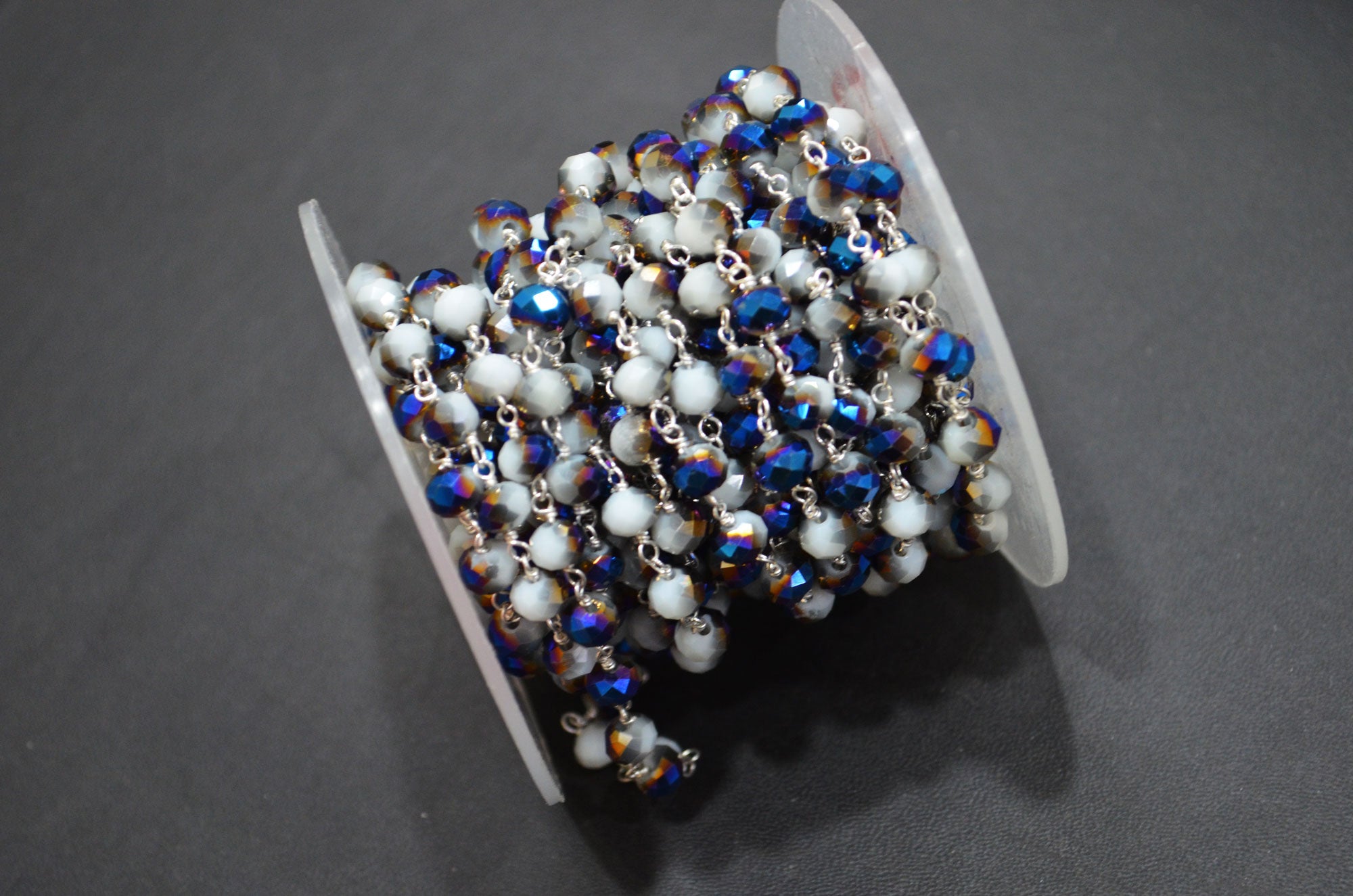 Mystic Blue White Hydro Quartz Rondelle Shape Rosary Beaded Chain , 5.50 - 6 mm , RB-5681