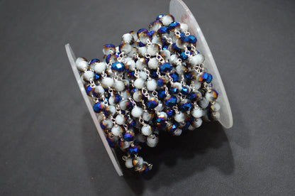 Mystic Blue White Hydro Quartz Rondelle Shape Rosary Beaded Chain , 5.50 - 6 mm , RB-5681