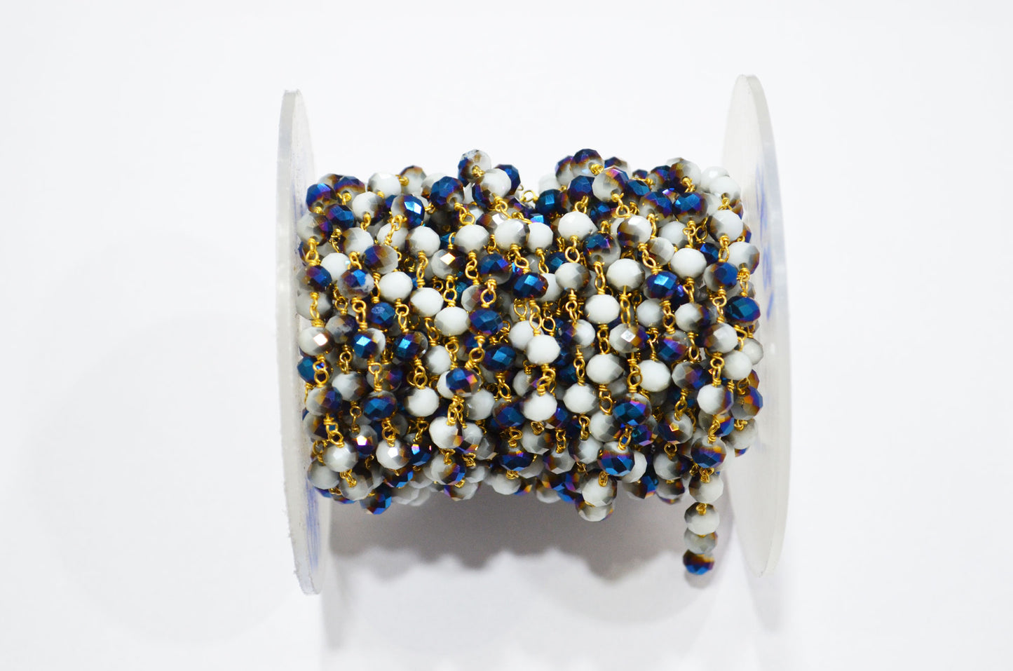 Mystic Blue White Hydro Quartz Rondelle Shape Rosary Beaded Chain , 5.50 - 6 mm , RB-5681