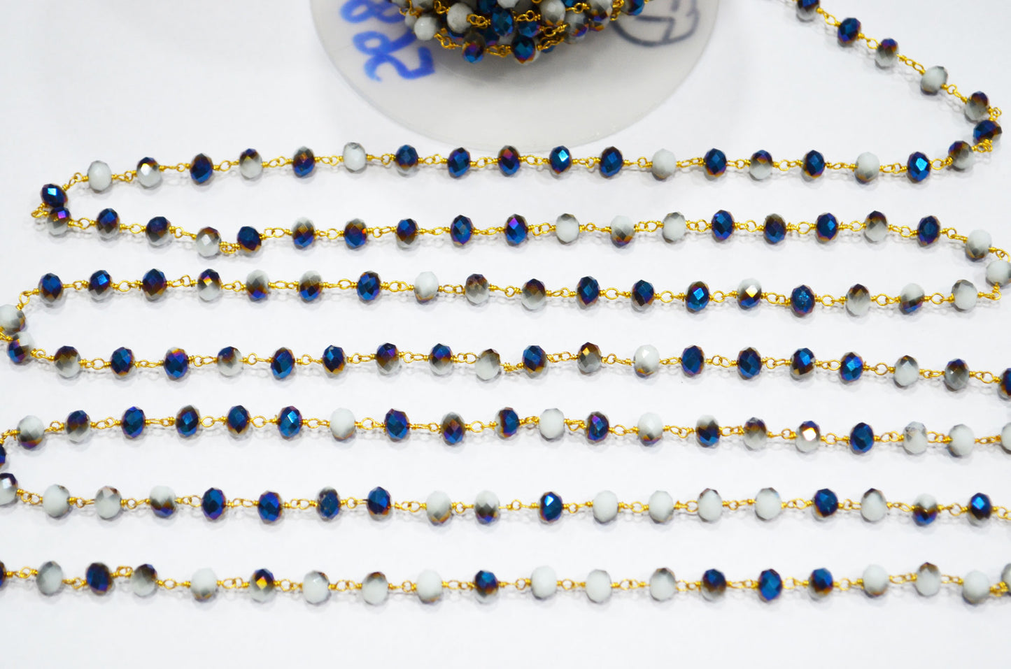 Mystic Blue White Hydro Quartz Rondelle Shape Rosary Beaded Chain , 5.50 - 6 mm , RB-5681