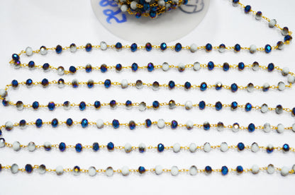 Mystic Blue White Hydro Quartz Rondelle Shape Rosary Beaded Chain , 5.50 - 6 mm , RB-5681