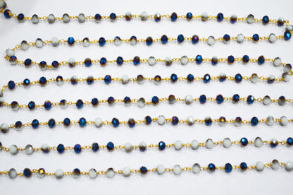 Mystic Blue White Hydro Quartz Rondelle Shape Rosary Beaded Chain , 5.50 - 6 mm , RB-5681