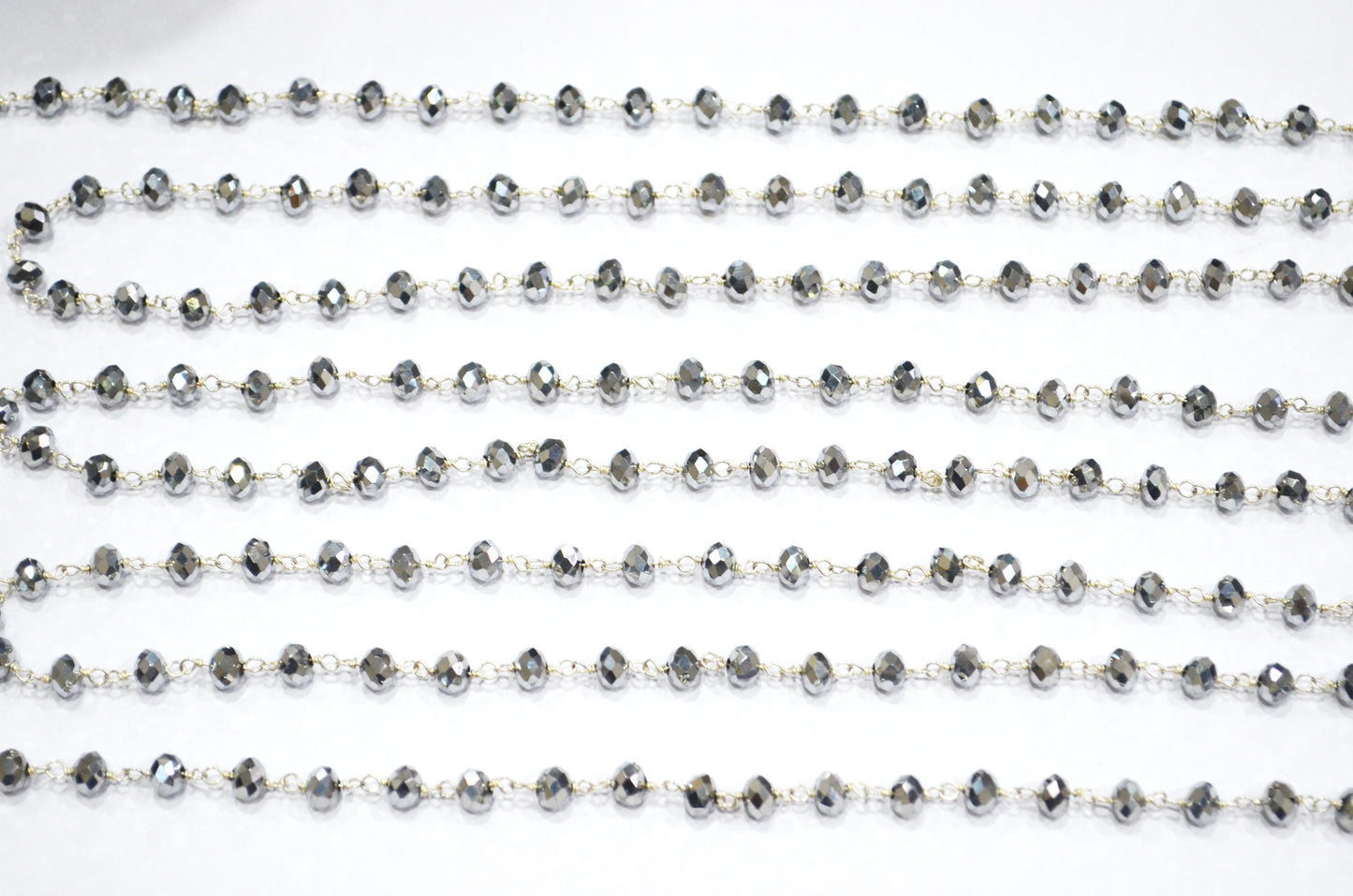 Mystic Silver Pyrite Hydro Quartz Rondelle Shape Rosary Beaded Chain , 5.50 - 6 mm , RB-5682