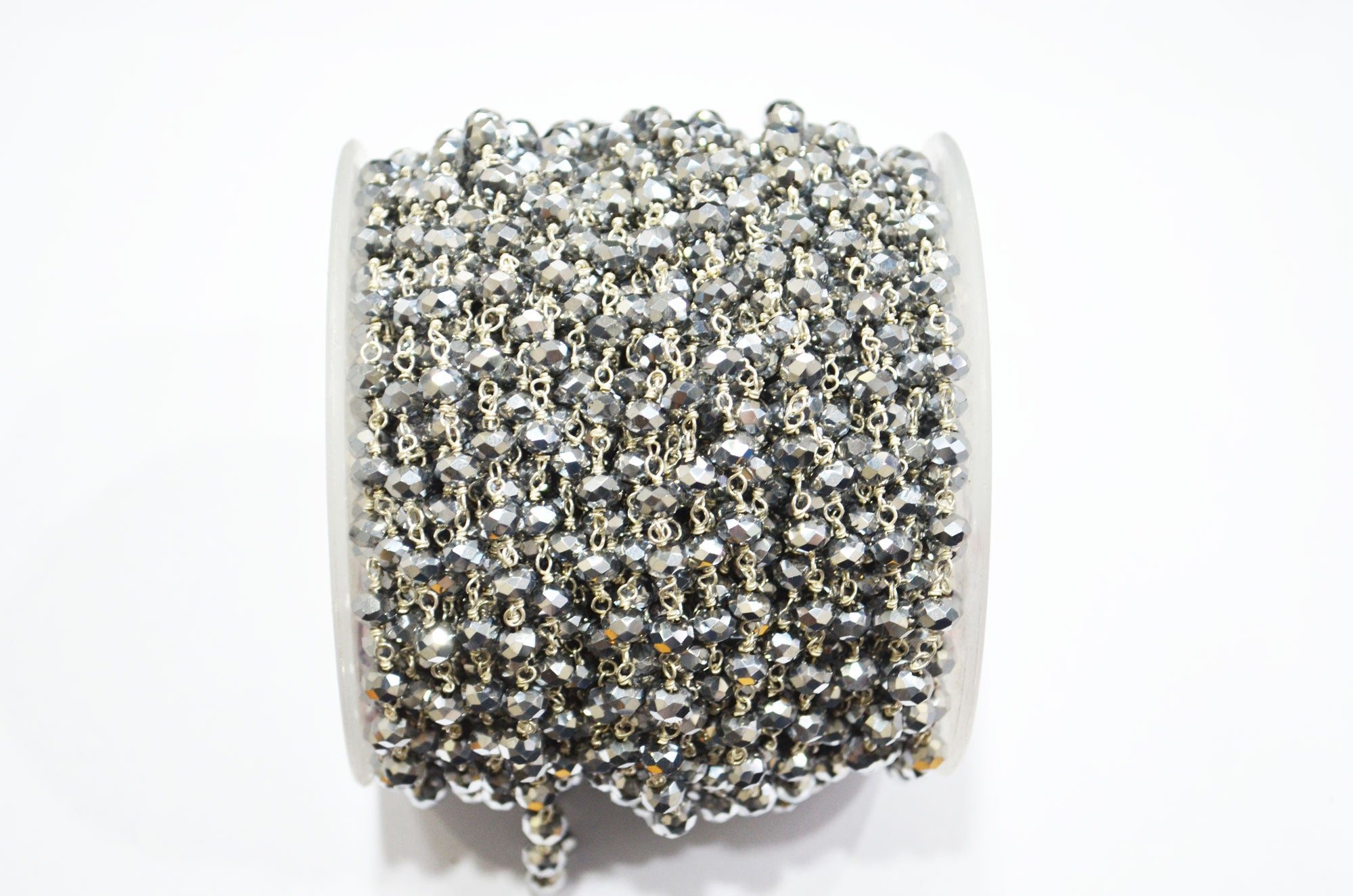 Mystic Silver Pyrite Hydro Quartz Rondelle Shape Rosary Beaded Chain , 5.50 - 6 mm , RB-5682