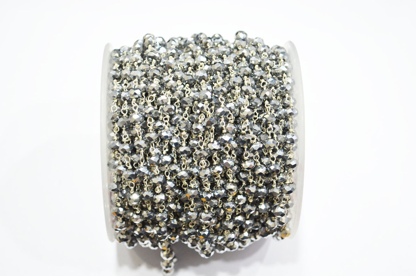 Mystic Silver Pyrite Hydro Quartz Rondelle Shape Rosary Beaded Chain , 5.50 - 6 mm , RB-5682