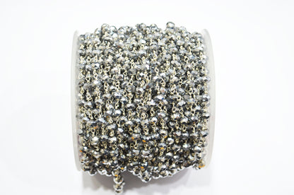 Mystic Silver Pyrite Hydro Quartz Rondelle Shape Rosary Beaded Chain , 5.50 - 6 mm , RB-5682