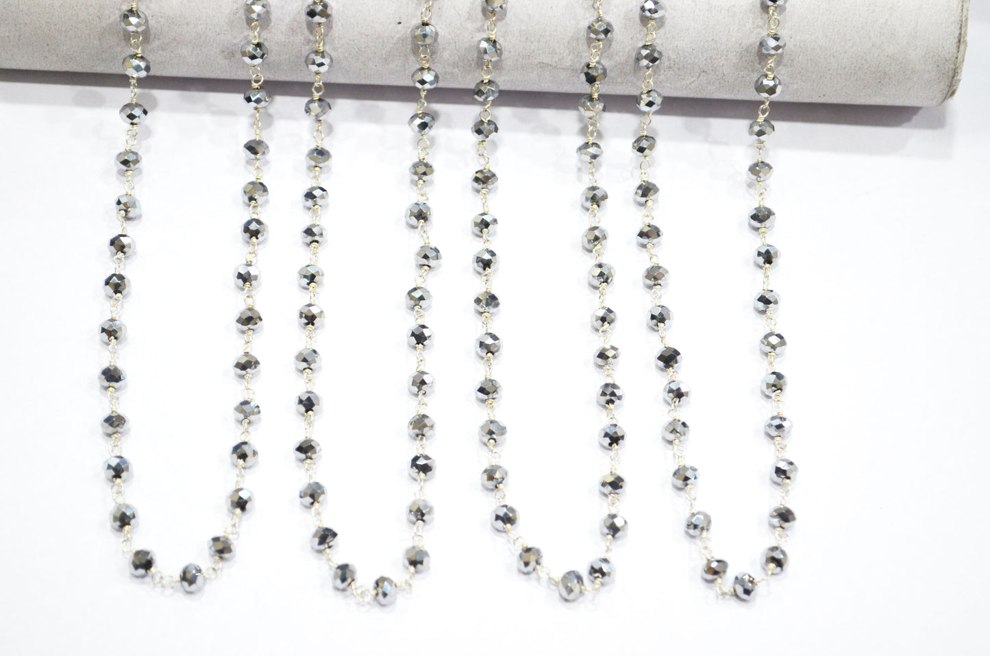 Mystic Silver Pyrite Hydro Quartz Rondelle Shape Rosary Beaded Chain , 5.50 - 6 mm , RB-5682