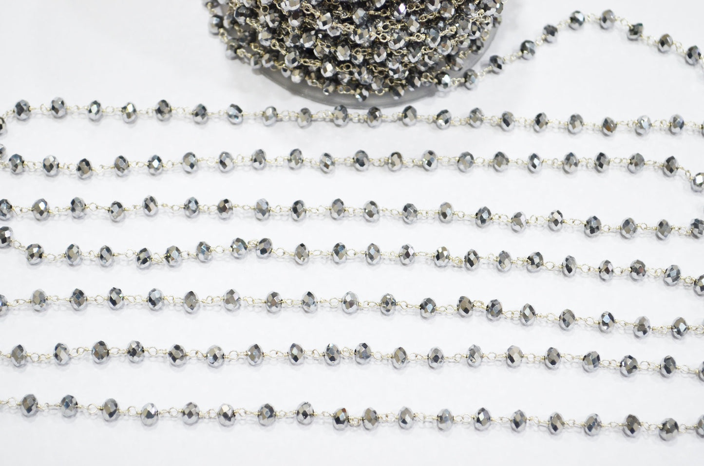 Mystic Silver Pyrite Hydro Quartz Rondelle Shape Rosary Beaded Chain , 5.50 - 6 mm , RB-5682