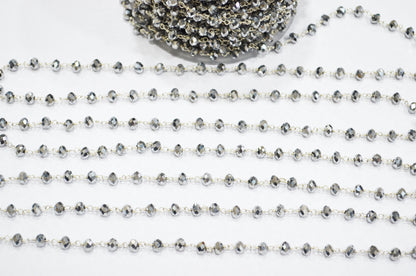 Mystic Silver Pyrite Hydro Quartz Rondelle Shape Rosary Beaded Chain , 5.50 - 6 mm , RB-5682