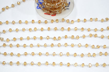 Mystic Peach Hydro Quartz Rondelle Shape Rosary Beaded Chain , 5.50 - 6 mm , RB-5683