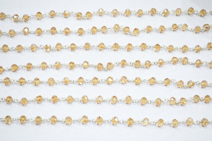 Mystic Peach Hydro Quartz Rondelle Shape Rosary Beaded Chain , 5.50 - 6 mm , RB-5683