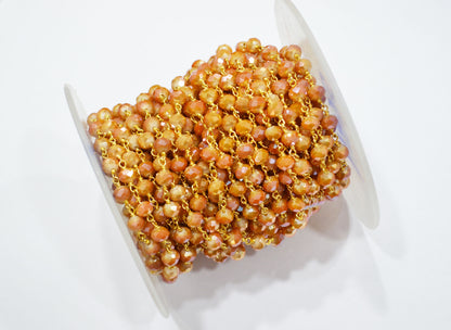 Mystic Shaded Carnelian Hydro Quartz Rondelle Shape Rosary Beaded Chain , 5.50 - 6 mm , RB-5684