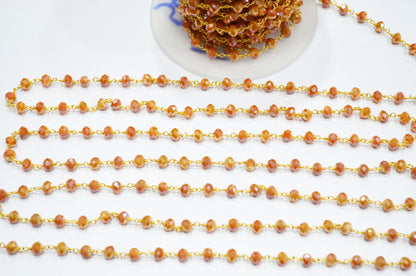 Mystic Shaded Carnelian Hydro Quartz Rondelle Shape Rosary Beaded Chain , 5.50 - 6 mm , RB-5684