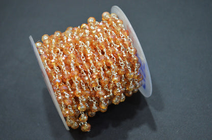 Mystic Coral Peach Hydro Quartz Rondelle Shape Rosary Beaded Chain , 5.50 - 6 mm , RB-5685