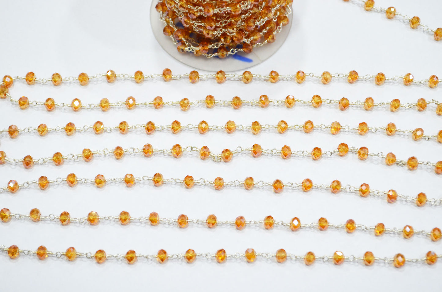 Mystic Coral Peach Hydro Quartz Rondelle Shape Rosary Beaded Chain , 5.50 - 6 mm , RB-5685