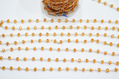 Mystic Coral Peach Hydro Quartz Rondelle Shape Rosary Beaded Chain , 5.50 - 6 mm , RB-5685