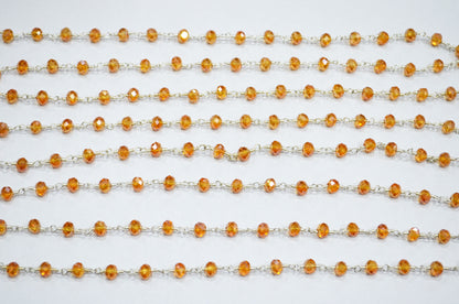 Mystic Coral Peach Hydro Quartz Rondelle Shape Rosary Beaded Chain , 5.50 - 6 mm , RB-5685