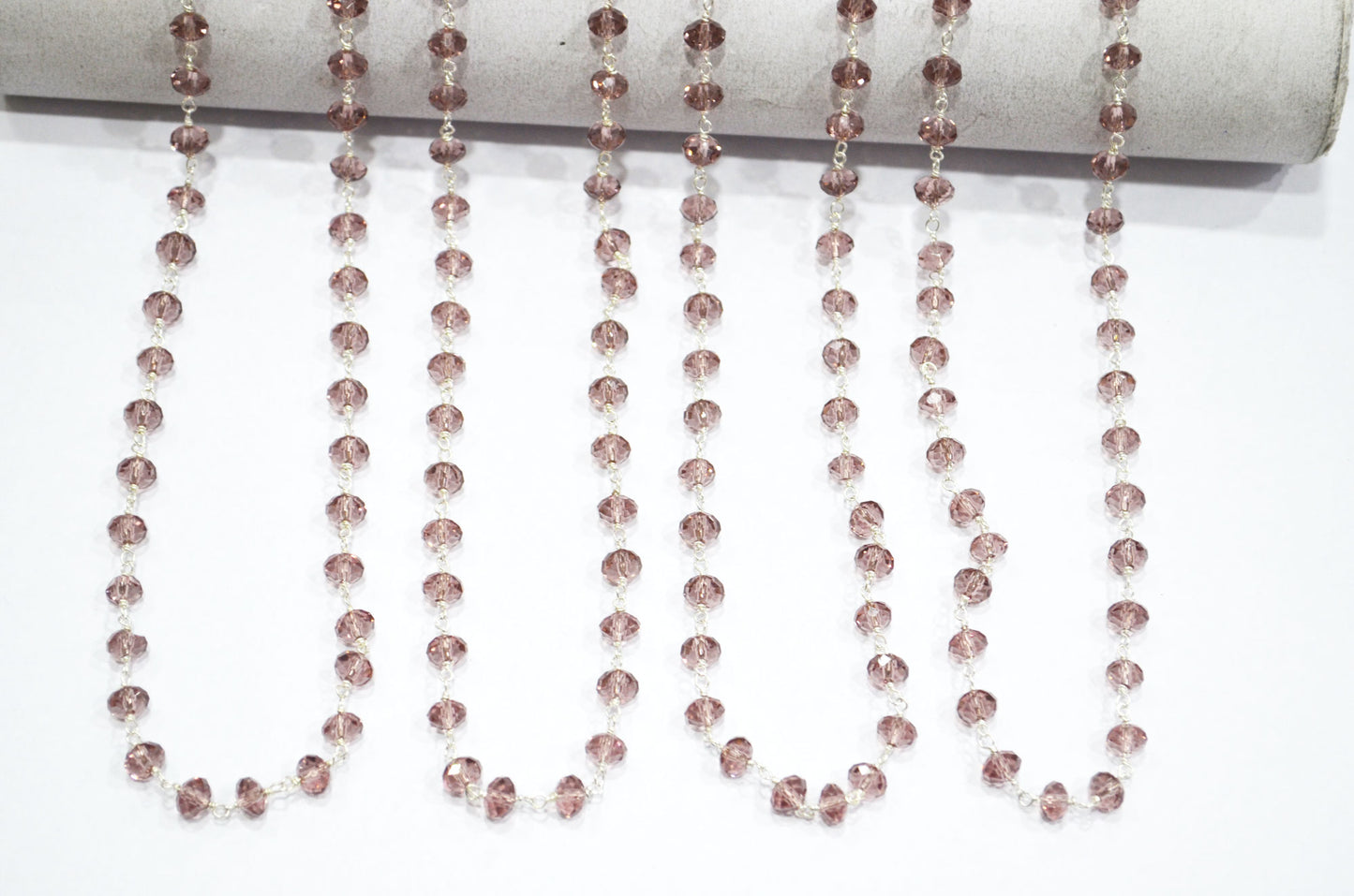 Rosewood Pink Hydro Quartz Rondelle Shape Rosary Beaded Chain , 6 - 6.25 mm , RB-5688