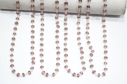 Rosewood Pink Hydro Quartz Rondelle Shape Rosary Beaded Chain , 6 - 6.25 mm , RB-5688
