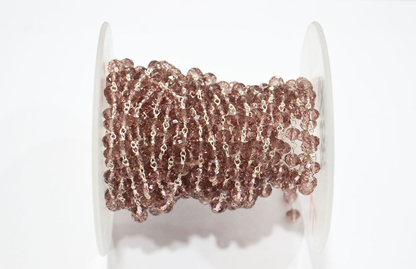 Rosewood Pink Hydro Quartz Rondelle Shape Rosary Beaded Chain , 6 - 6.25 mm , RB-5688