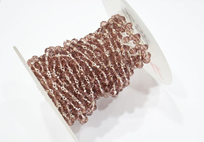 Rosewood Pink Hydro Quartz Rondelle Shape Rosary Beaded Chain , 6 - 6.25 mm , RB-5688